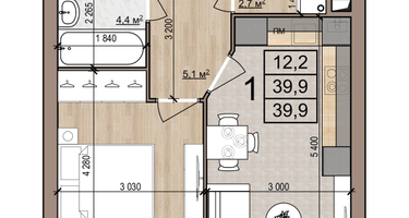 1-к. квартира, 39&nbsp;м²