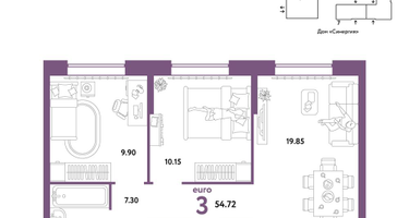 3-к. квартира, 54&nbsp;м²