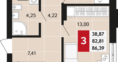 3-к. квартира, 86 м²