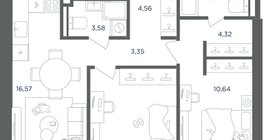 2-к. квартира, 59&nbsp;м²