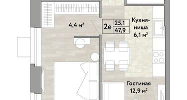 1-к. квартира, 47&nbsp;м²