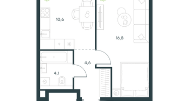 1-к. квартира, 36&nbsp;м²