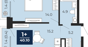1-к. квартира, 39&nbsp;м²