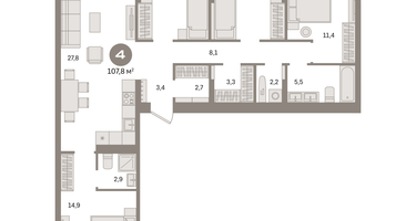 4-к. квартира, 107&nbsp;м²
