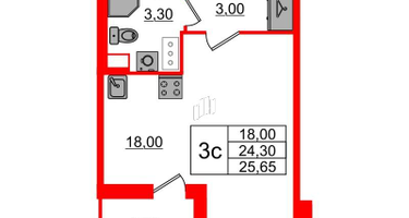 Студия, 24 м²