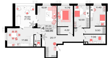 4-к. квартира, 113&nbsp;м²