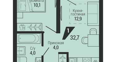 1-к. квартира, 32&nbsp;м²