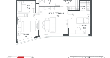 2-к. квартира, 76&nbsp;м²