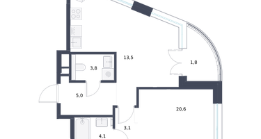 1-к. квартира, 51 м²
