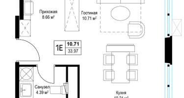 1-к. квартира, 33&nbsp;м²
