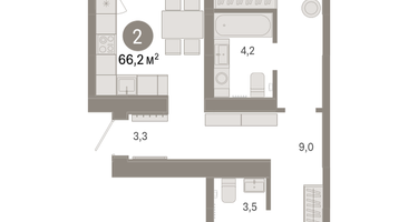 2-к. квартира, 66 м²