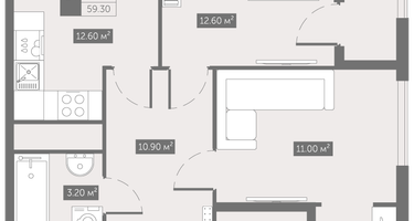 2-к. квартира, 59&nbsp;м²