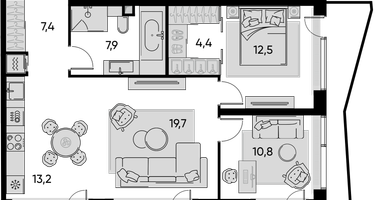 3-к. квартира, 82&nbsp;м²