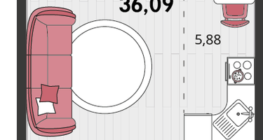 1-к. квартира, 36&nbsp;м²