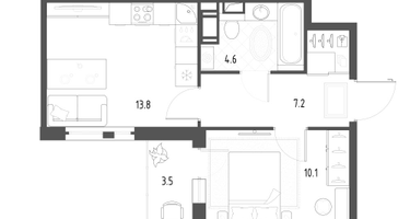 1-к. квартира, 37&nbsp;м²