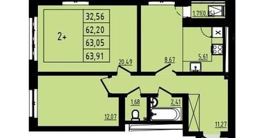 2-к. квартира, 63 м²
