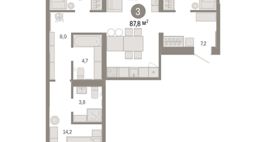 3-к. квартира, 87 м²