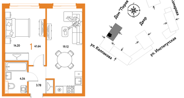 1-к. квартира, 41 м²