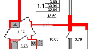 1-к. квартира, 30 м²
