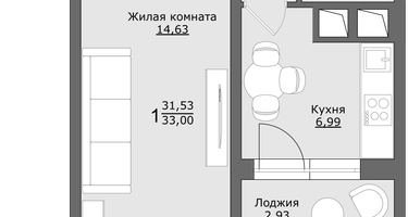 1-к. квартира, 33&nbsp;м²