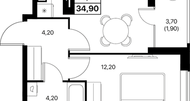 1-к. квартира, 34&nbsp;м²
