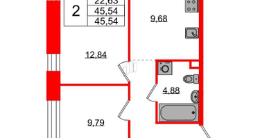 2-к. квартира, 45&nbsp;м²