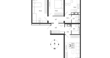 3-к. квартира, 87 м²