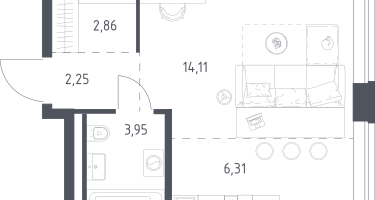 1-к. квартира, 29&nbsp;м²