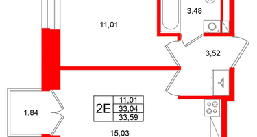 1-к. квартира, 33 м²