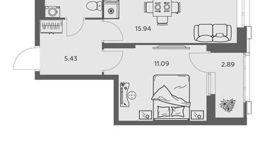 Студия, 39&nbsp;м²