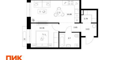 1-к. квартира, 39 м²