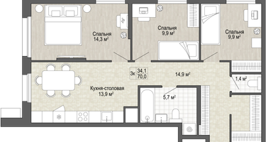 4-к. квартира, 70&nbsp;м²