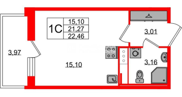 Студия, 21&nbsp;м²