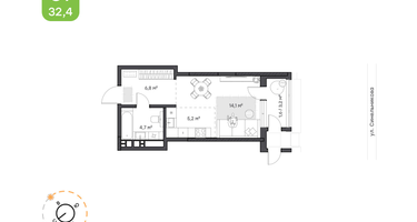 1-к. квартира, 32&nbsp;м²