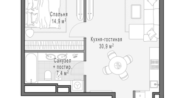 1-к. квартира, 59 м²