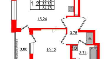 1-к. квартира, 32&nbsp;м²