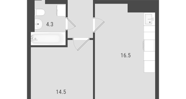 1-к. квартира, 43&nbsp;м²
