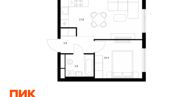 1-к. квартира, 35 м²