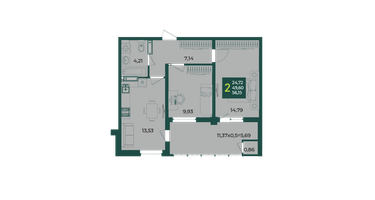 2-к. квартира, 56 м²