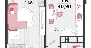 1-к. квартира, 40&nbsp;м²