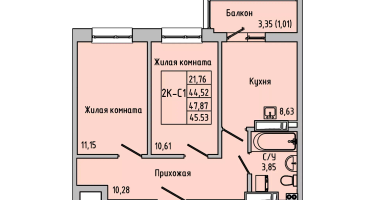 2-к. квартира, 45&nbsp;м²