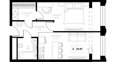 2-к. квартира, 46&nbsp;м²