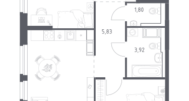 2-к. квартира, 55&nbsp;м²