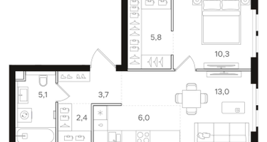 1-к. квартира, 46 м²