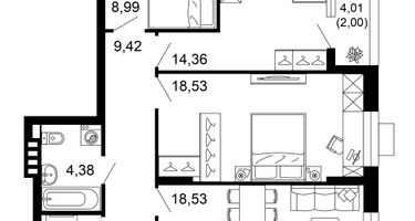 3-к. квартира, 82&nbsp;м²
