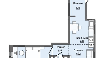 1-к. квартира, 44&nbsp;м²