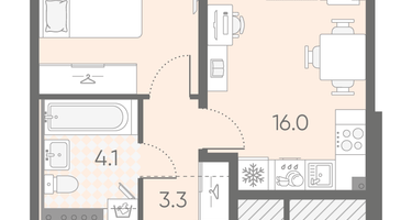 1-к. квартира, 34&nbsp;м²