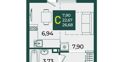 Студия, 26&nbsp;м²