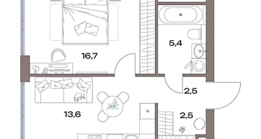 1-к. квартира, 40&nbsp;м²