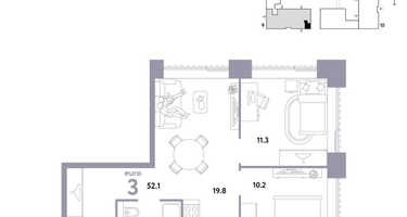 3-к. квартира, 52 м²